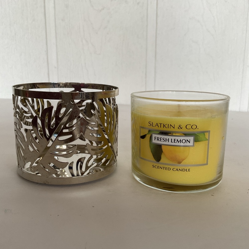 Bath & Body Works Slatkin and Company Fresh Lemon Candle and holder NWT - Picture 2 of 10